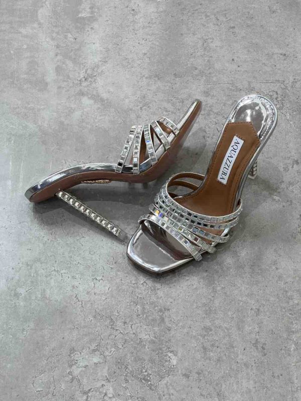 AQUAZZURA Rock Chic 105 Embellished Leather Mules