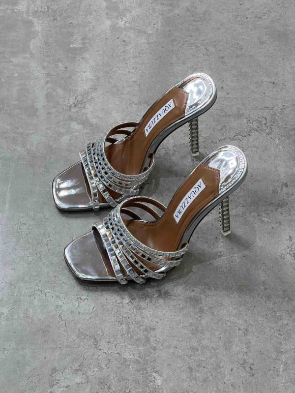 AQUAZZURA Rock Chic 105 Embellished Leather Mules - Image 2