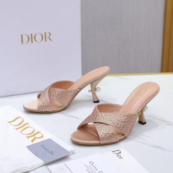 Dior Tribales Heeled Slide Beige Suede Goatskin and Strass