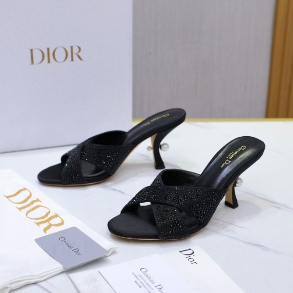 Dior Tribales Heeled Slide Beige Suede Goatskin and Strass - Image 2