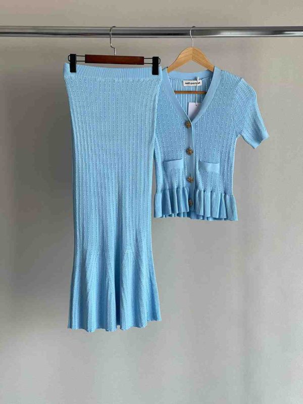 Gabrielle blue flared knitted top & skirt matching set - Image 2