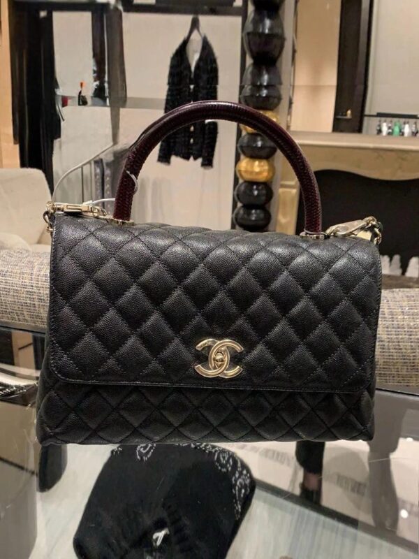 Chanel Black Quilted Caviar Small Coco Top Handle Flap Bag - Image 3