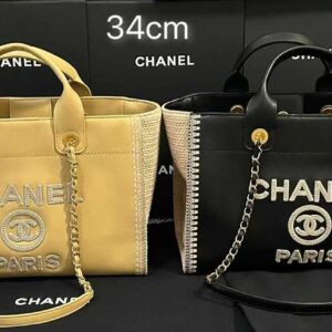 Chanel Chanel Black Leather Crochet Deauville Tote