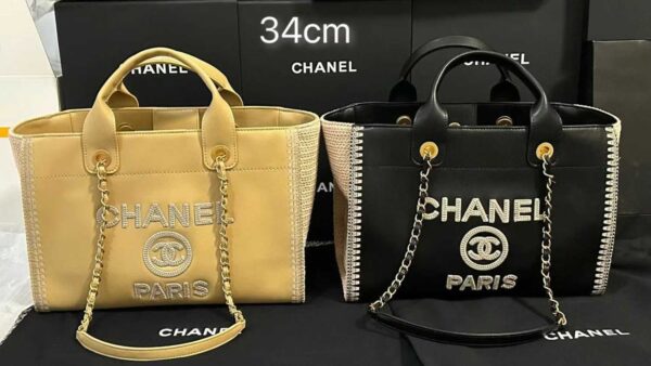 Chanel Chanel Black Leather Crochet Deauville Tote