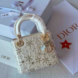 Christian Dior Mini Lady Dior Bag White Pearl Stones