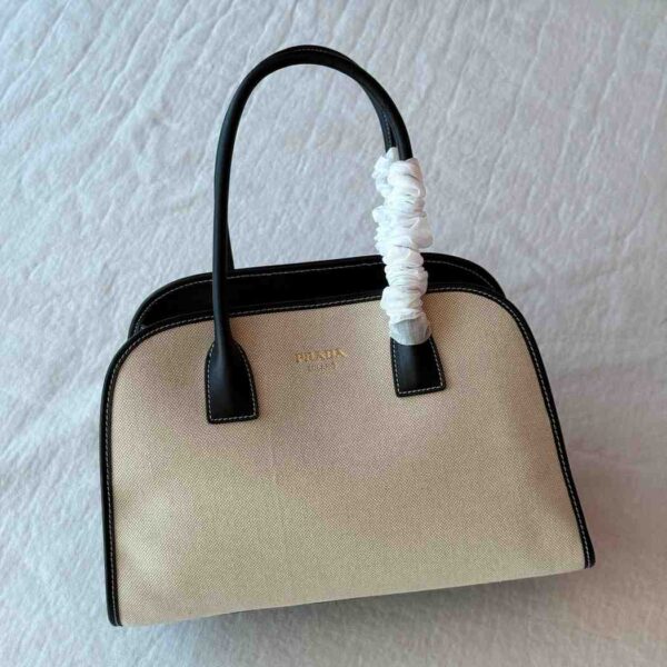 Prada Tan/Black Medium crochet and leather tote bag - Image 2