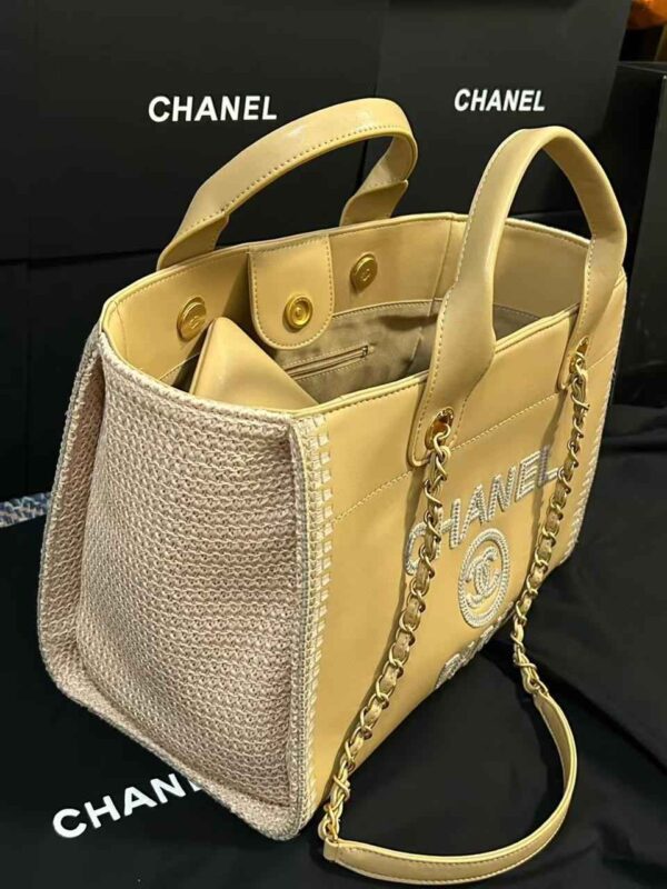 Chanel Chanel Black Leather Crochet Deauville Tote - Image 4