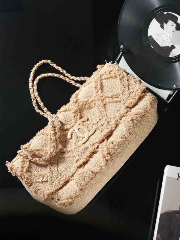 Chanel Small Crochet Organic Fringe Nature Tweed Flap Bag - Image 4