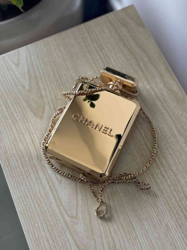 Chanel Gold Metal Perfume Bottle Evening Bag - Image 4