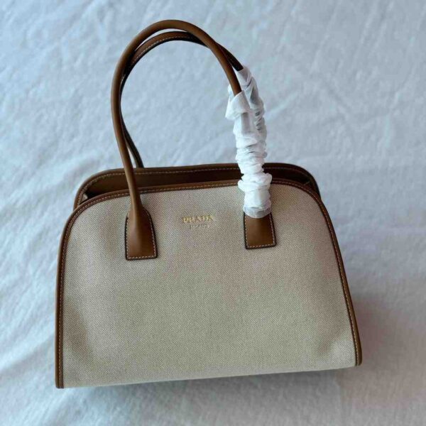 Prada Tan/Black Medium crochet and leather tote bag - Image 3