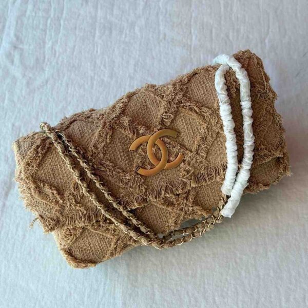 Chanel Tweed Fringe Organic Crochet Nature Flap Bag - Image 3