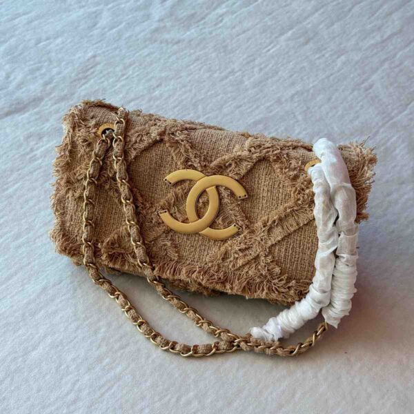 Chanel Tweed Fringe Organic Crochet Nature Flap Bag - Image 2
