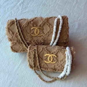 Chanel Tweed Fringe Organic Crochet Nature Flap Bag