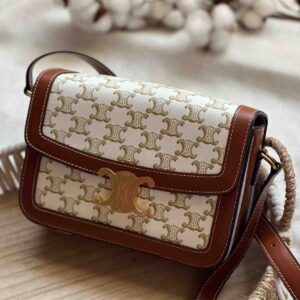 Celine Teen Triomphe Bag In Triomphe Canvas And Calfskin