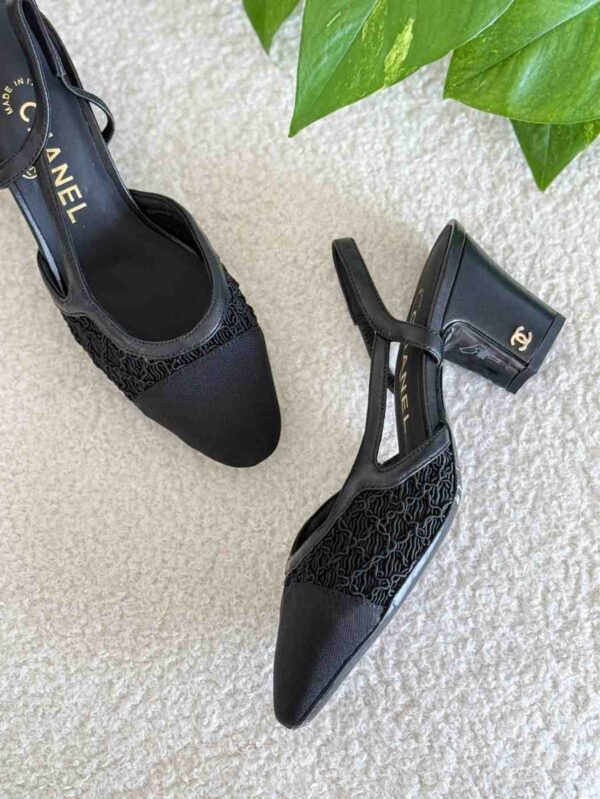Chanel Women's Black Leather Slingback Heels - Image 3