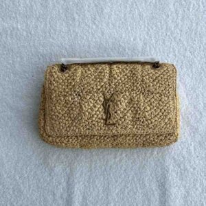 YSL Jamie Leather-trimmed Raffia Shoulder Bag