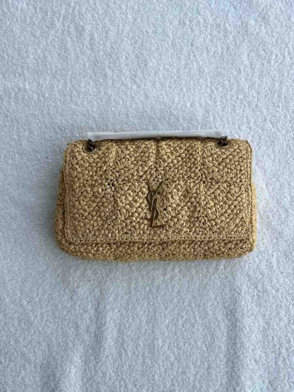 YSL Jamie Leather-trimmed Raffia Shoulder Bag