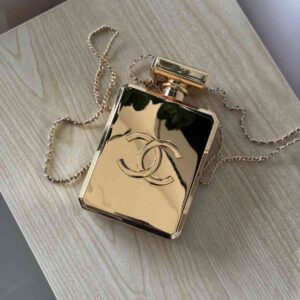 Chanel Gold Metal Perfume Bottle Evening Bag