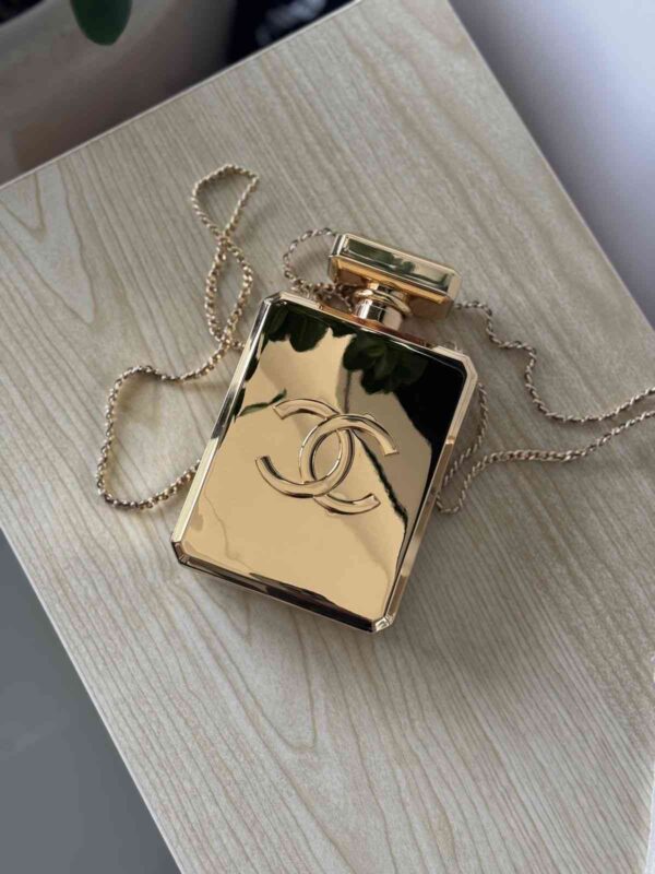 Chanel Gold Metal Perfume Bottle Evening Bag