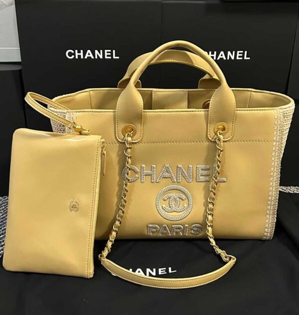 Chanel Chanel Black Leather Crochet Deauville Tote - Image 3