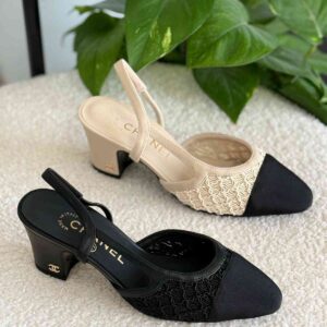 Chanel Women's Black Leather Slingback Heels