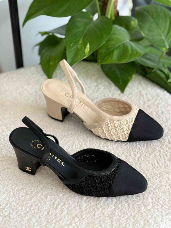 Chanel Women's Black Leather Slingback Heels
