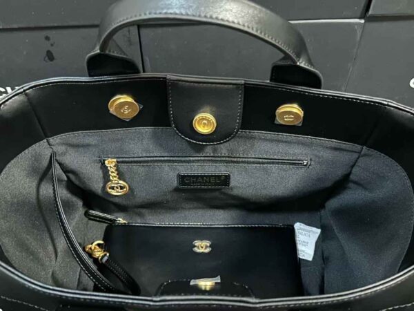 Chanel Chanel Black Leather Crochet Deauville Tote - Image 6