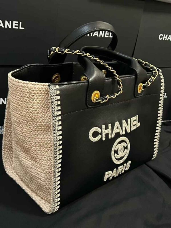 Chanel Chanel Black Leather Crochet Deauville Tote - Image 7