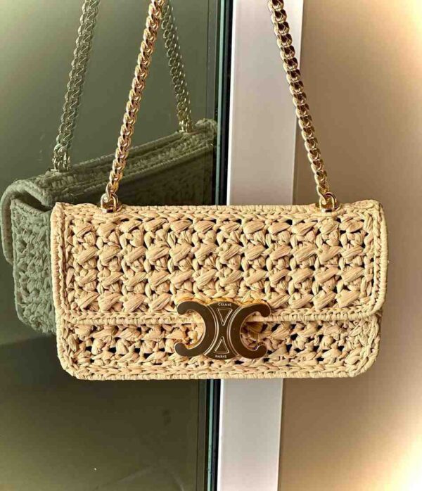 Chain Shoulder Bag Triomphe In Raffia Natural Shoulder Bag