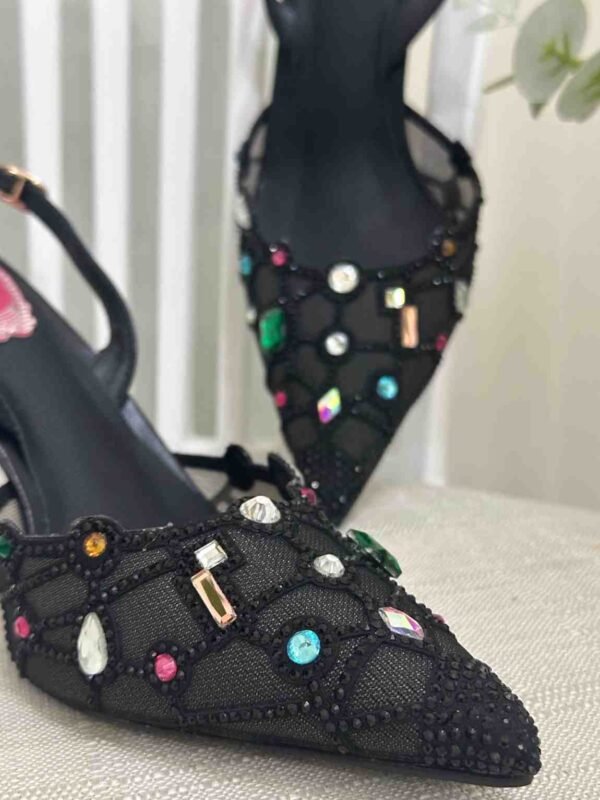 Color Gemstone Mesh High Heels Stiletto Pointed Toe Formal Slingback Women - Image 5