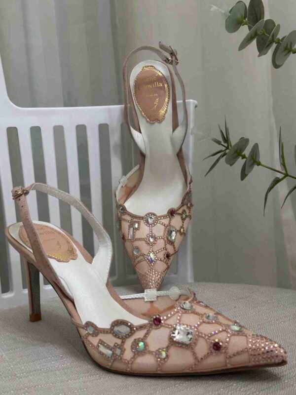 Color Gemstone Mesh High Heels Stiletto Pointed Toe Formal Slingback Women - Image 3
