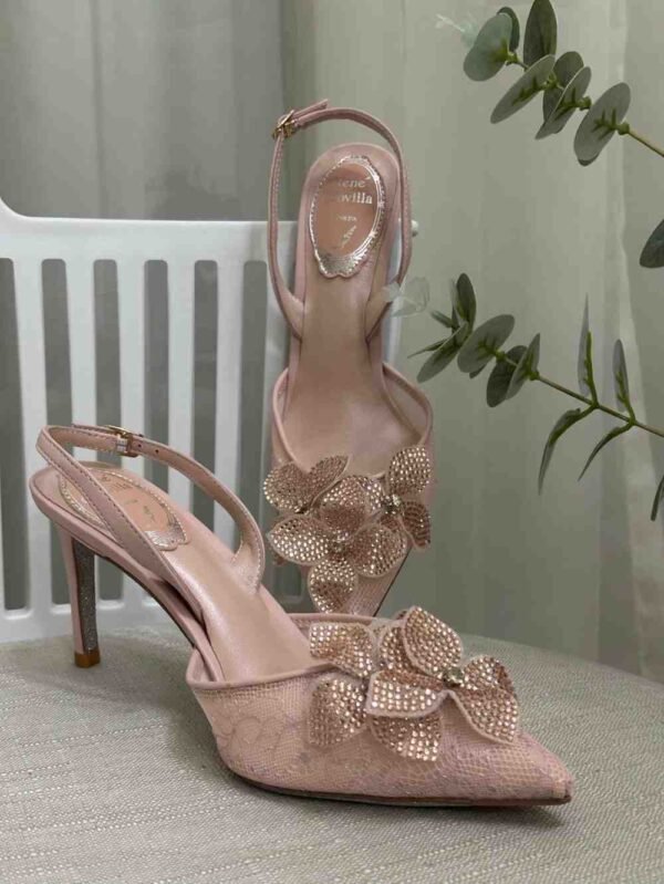 Color Gemstone Mesh High Heels Stiletto Pointed Toe Formal Slingback Women - Image 2