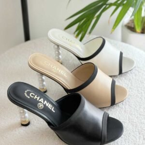 Chanel Bicolor CC Pearl on Heels Slide Mules