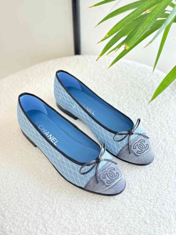 Chanel Classic Ballerina Pumps in Embroidered Light Blue - Image 3