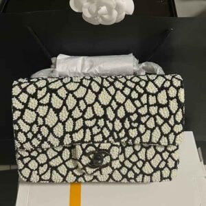 Chanel black and white limited edition print bag