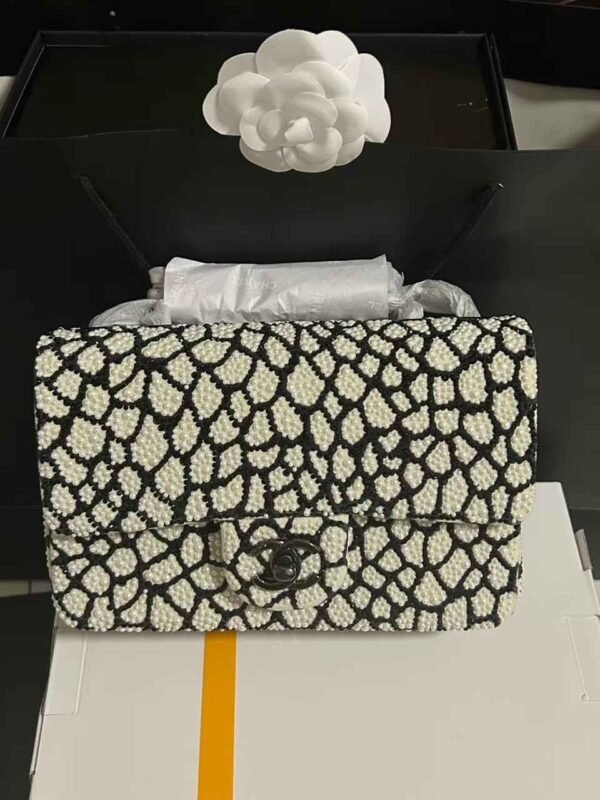 Chanel black and white limited edition print bag