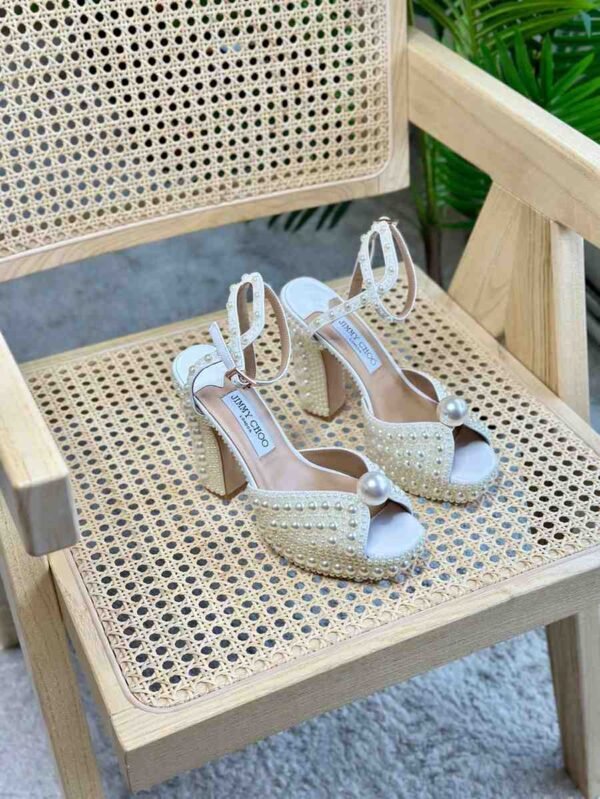 Jimmy Choo Sacaria 100 SatinW/All Over Pearls - Image 3