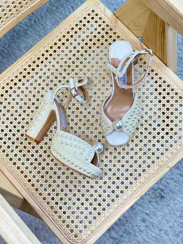 Jimmy Choo Sacaria 100 SatinW/All Over Pearls - Image 2