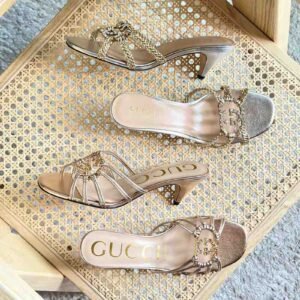 Gucci Silver Leather Sylvie Chain Detail Mules