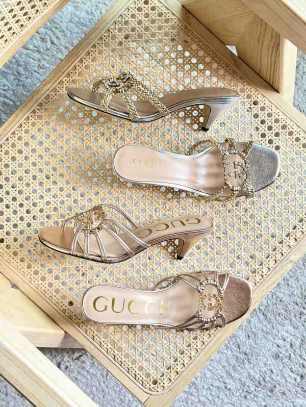 Gucci Silver Leather Sylvie Chain Detail Mules