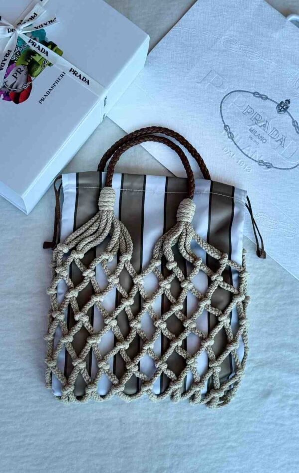Buy Prada Neutral Medium Macramé Bag - Image 8