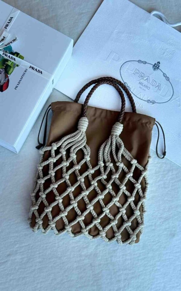 Buy Prada Neutral Medium Macramé Bag - Image 3