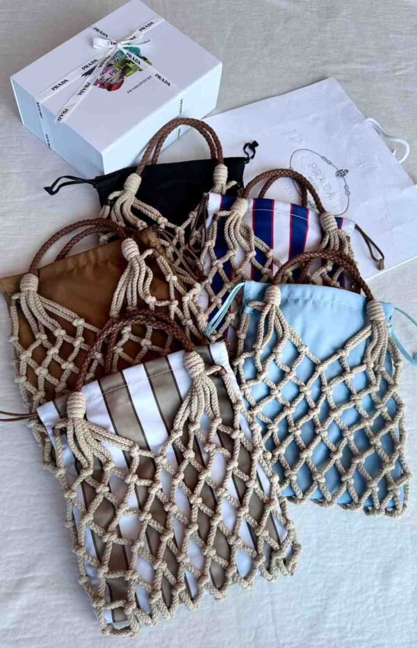 Buy Prada Neutral Medium Macramé Bag - Image 7
