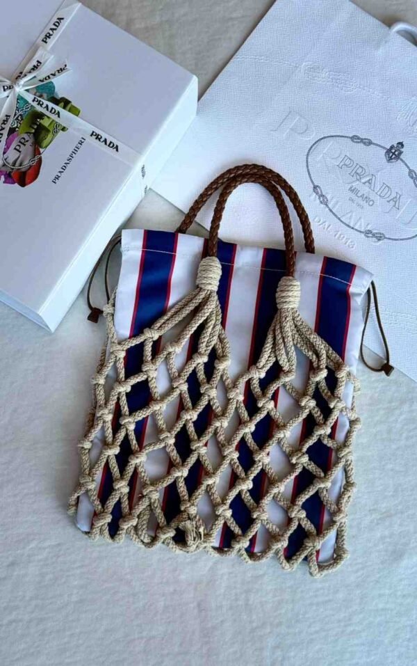 Buy Prada Neutral Medium Macramé Bag - Image 5