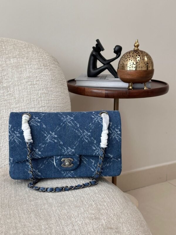 Chanel Black Medium Denim Double Flap Chane - Image 4