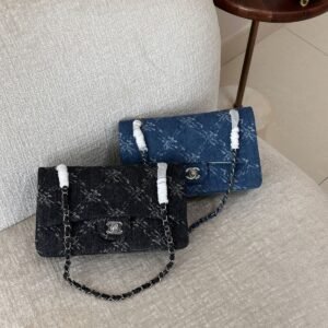 Chanel Black Medium Denim Double Flap Chane