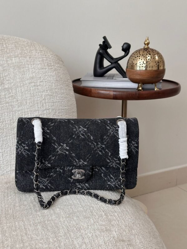 Chanel Black Medium Denim Double Flap Chane - Image 3